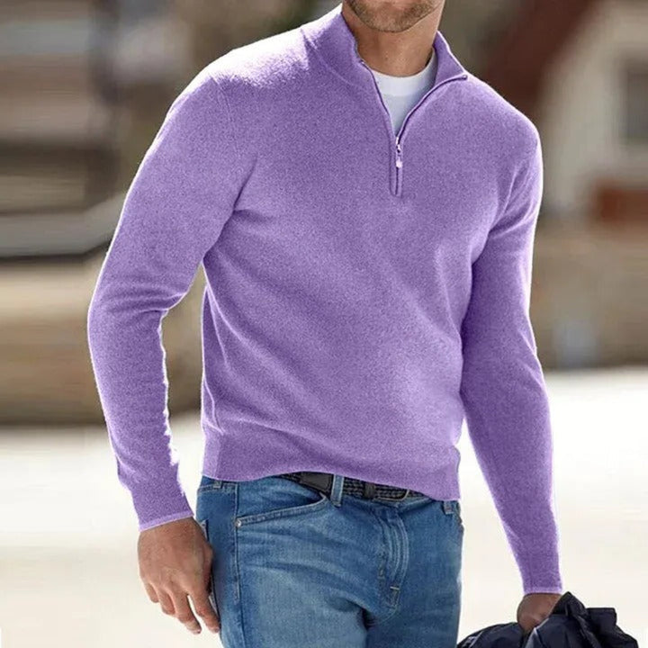 Men's fine wool Zipper Basic Sweater