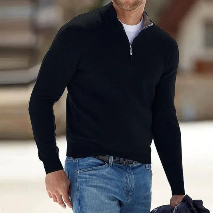 Men's fine wool Zipper Basic Sweater