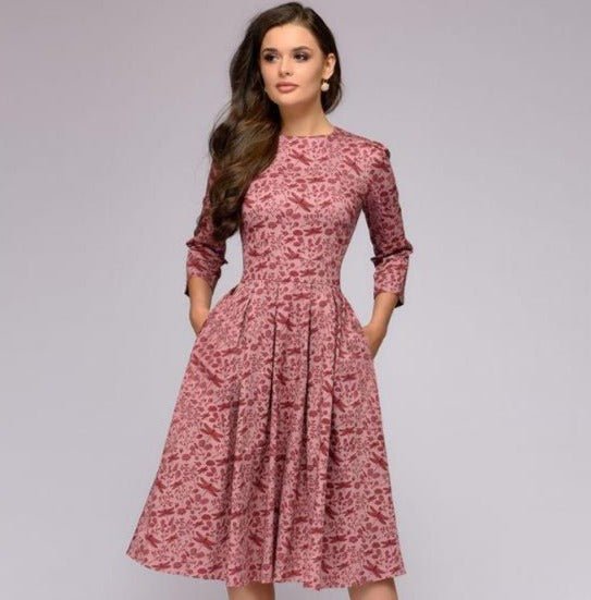 Women’s Midi Dress with Graphic Print and Pockets