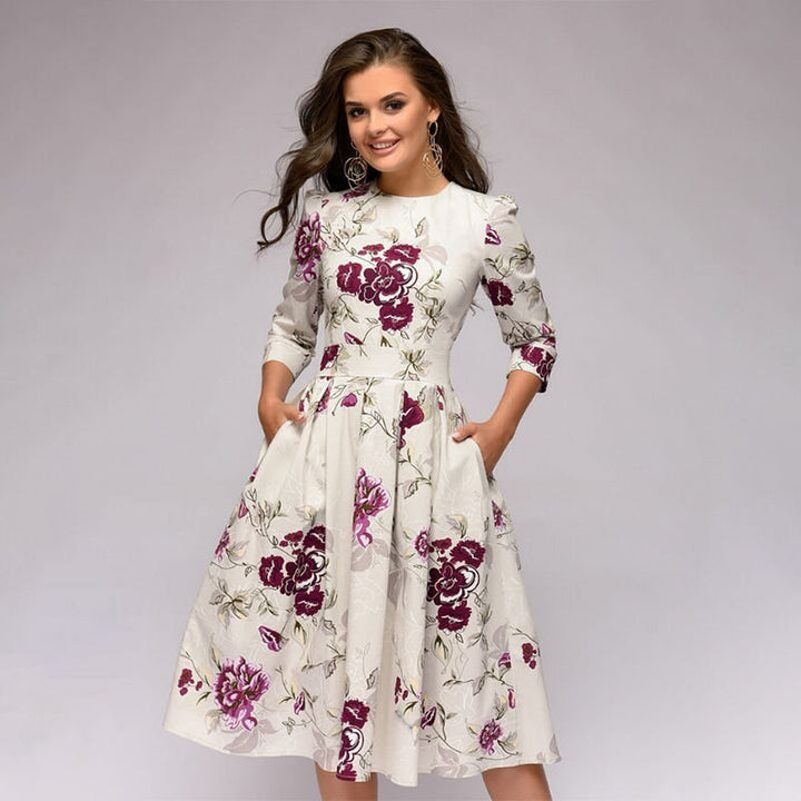 Women’s Midi Dress with Graphic Print and Pockets