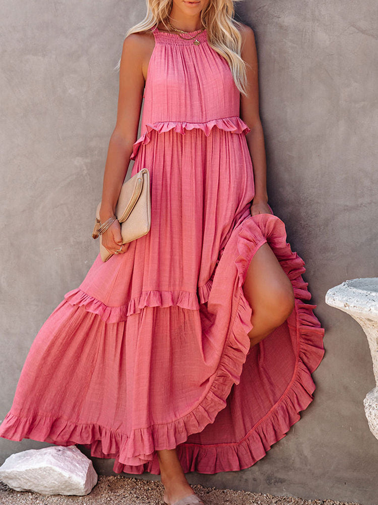 Women’s Sleeveless Maxi Dress with Ruffled Tiers
